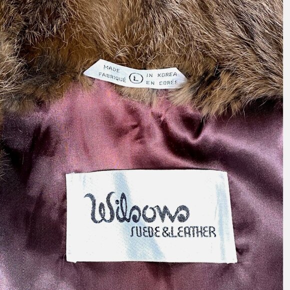 Vintage Wilsons Leather Real Rabbit Fur Coat Jacket Brown Women L Mobwife Glam - Picture 5 of 6